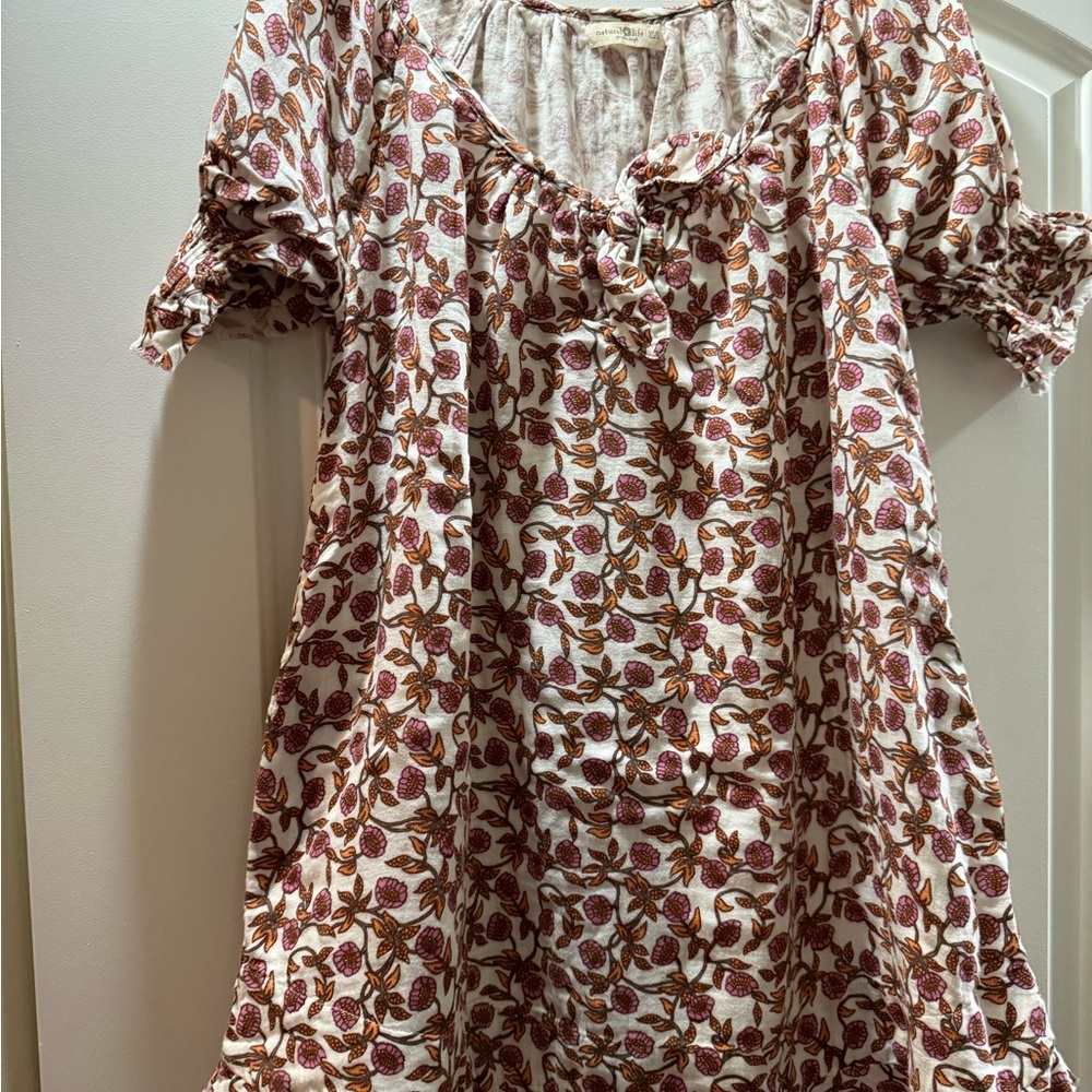 NATURAL LIFE Cream Dress with Rust & Pink Floral Print